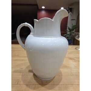 Vintage Red Cliff White Ironstone Pitcher Scalloped Rim